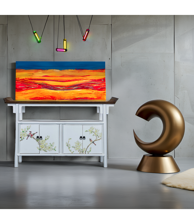 Credenza Cinese Bianco di Ispirazione Tibetana Dipinto a Mano L143xP37xA87cm