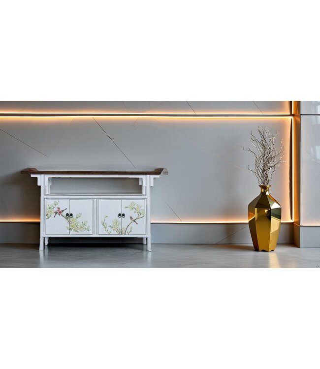 Credenza Cinese Bianco di Ispirazione Tibetana Dipinto a Mano L143xP37xA87cm