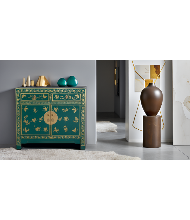 Chinese Kast Teal Vlinders Handbeschilderd - Orientique Collectie B90xD40xH80cm