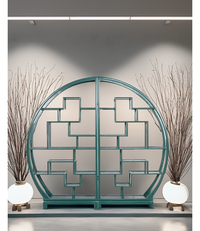 Chinesisches Bücherregal runder offener Schrank Teal B192xH176cm