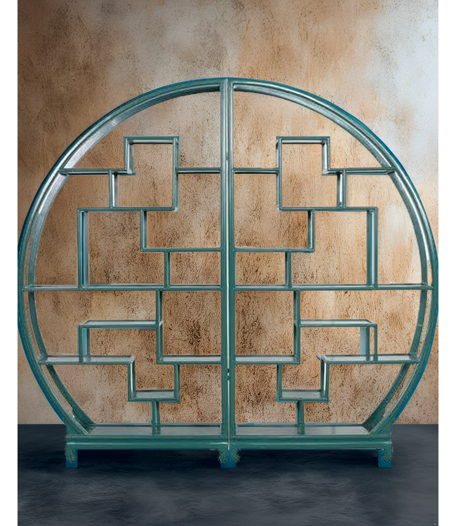 Chinesisches Bücherregal runder offener Schrank Teal B192xH176cm
