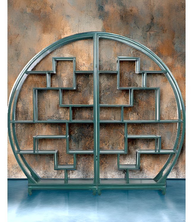 Chinesisches Bücherregal runder offener Schrank Teal B192xH176cm