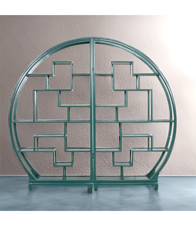 Chinese Bookcase Round Open Cabinet Teal W192xH176cm