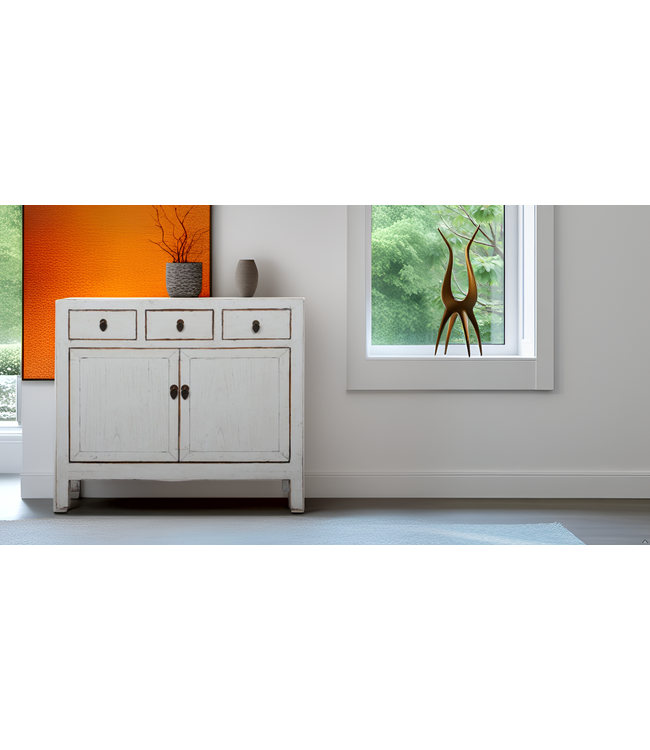 Antikes Chinesisches Sideboard Weiss Hochglanz B101xT39xH88cm