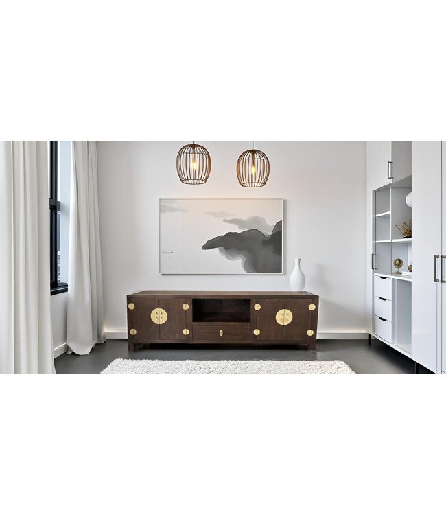 Mobile TV Cinese con Bambù Intrecciato Earthy Maronne L190xP56xA56cm