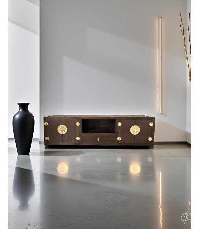 Chinese TV Kast Bruin Handgevlochten Bamboe Earthy Brown B190xD56xH56cm