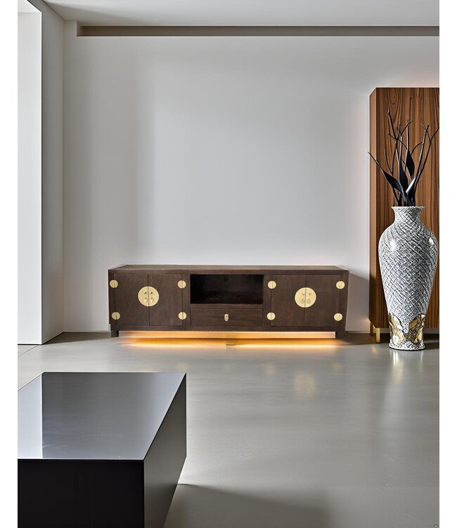 Chinese TV Kast Bruin Handgevlochten Bamboe Earthy Brown B190xD56xH56cm