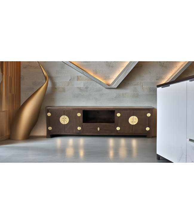 Meuble TV Chinois Bambou Tressé Earthy Marron L190xP56xH56cm