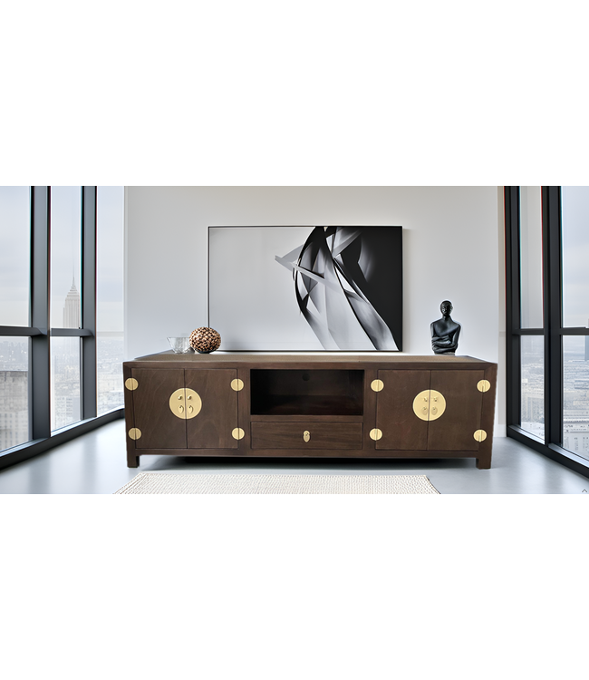 Chinese TV Kast Bruin Handgevlochten Bamboe Earthy Brown B190xD56xH56cm