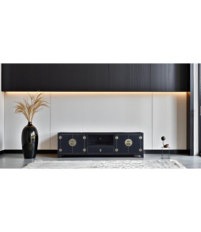 Meuble TV Chinois Noir Bambou L190xP56xH56cm