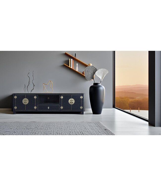 Chinese TV Cabinet Black with Bamboo W190xD56xH56cm