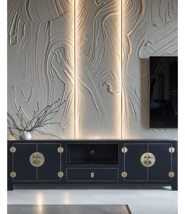 Meuble TV Chinois Noir Bambou L190xP56xH56cm