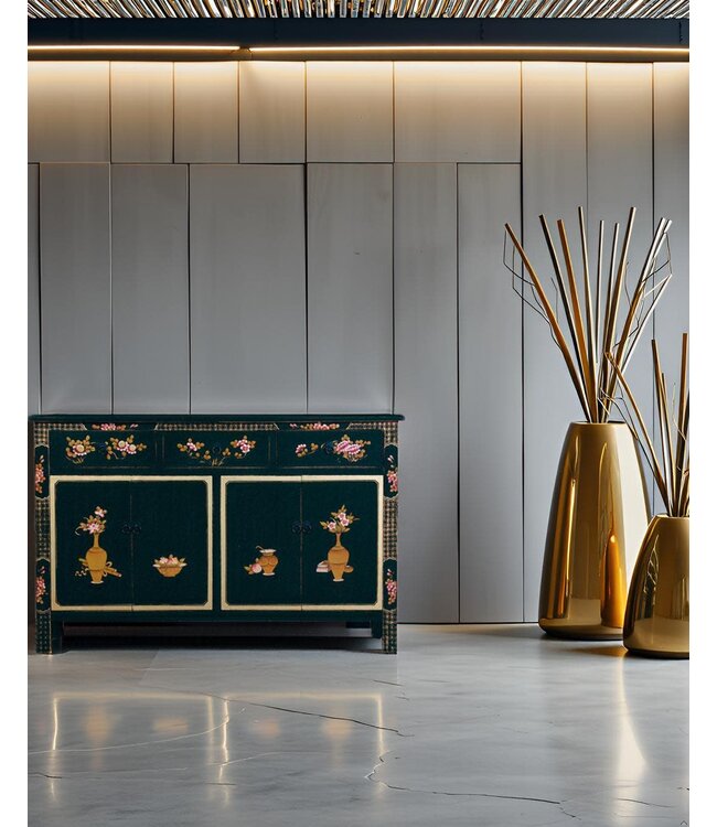 Chinese Dressoir Zwart Handgeschilderd B140xD34xH90cm
