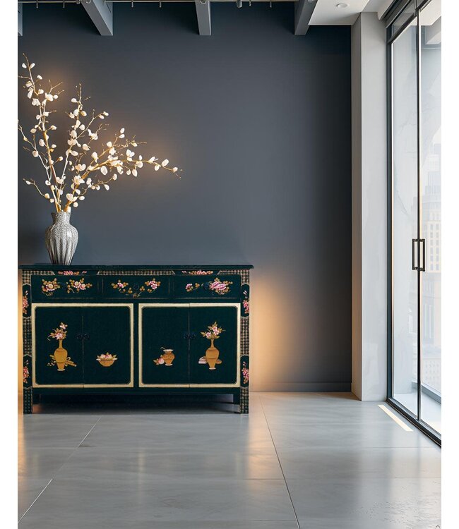 Chinese Dressoir Zwart Handgeschilderd B140xD34xH90cm