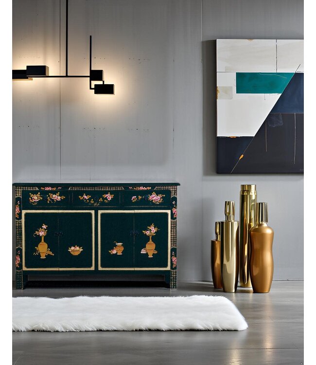 Credenza Cinese Nero Dipinto a Mano L140xP34xA90cm