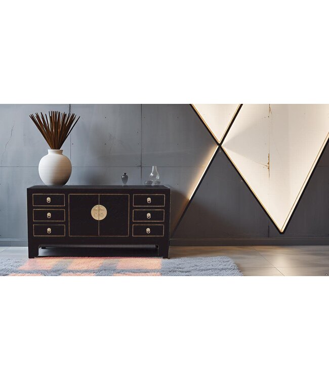 Meuble TV Chinois Onyx Noir - Orientique Collection L121xP37xH61cm