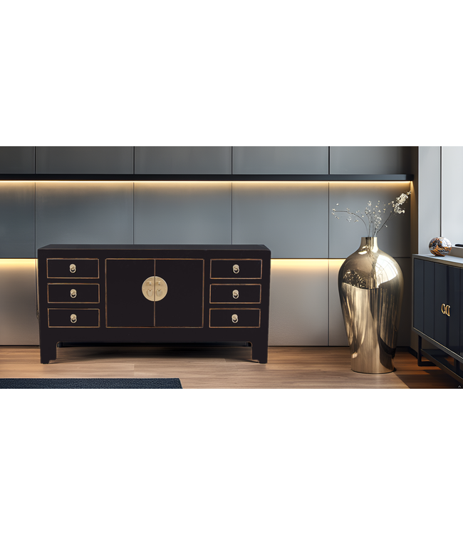 Meuble TV Chinois Onyx Noir - Orientique Collection L121xP37xH61cm