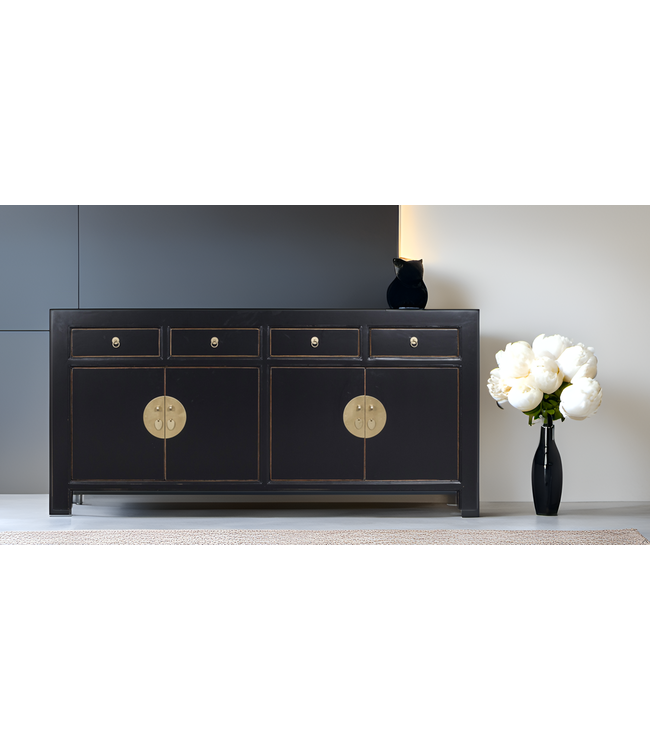 Chinesisches Sideboard Onyx Schwarz - Orientique Kollektion B180xT40xH85cm