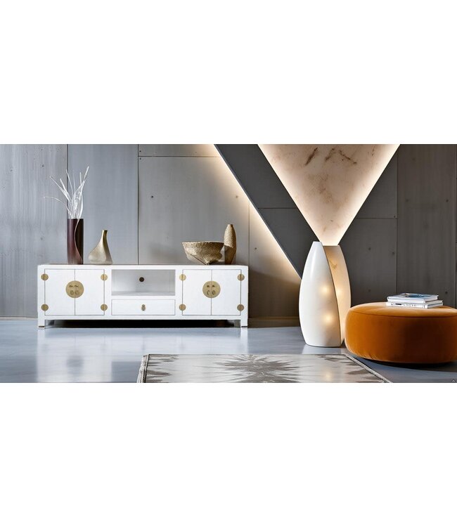 Chinese TV Cabinet White with Bamboo W190xD56xH56cm