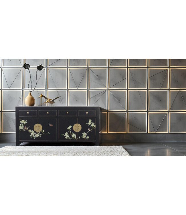 Chinesisches Sideboard Onyx Schwarz Handgemalt - Orientique Sammlung B180xT40xH85cm