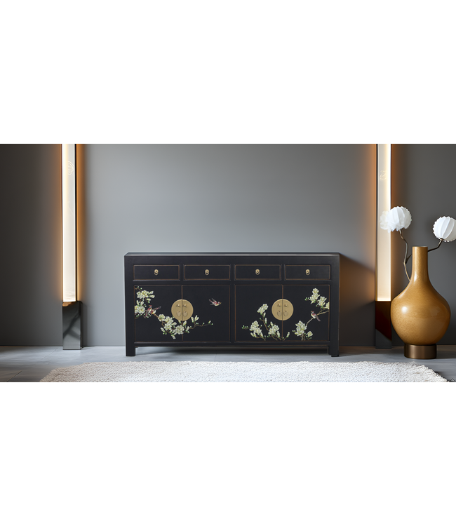 Credenza Cinese Onice Nero Dipinto a Mano - Orientique Collezione L180xP40xA85cm