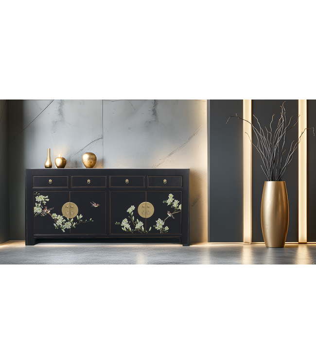 Aparador Chino Ónix Negro Pintado a Mano - Orientique Colección An180xP40xAl85cm