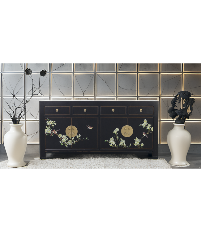 Credenza Cinese Onice Nero Dipinto a Mano - Orientique Collezione L180xP40xA85cm