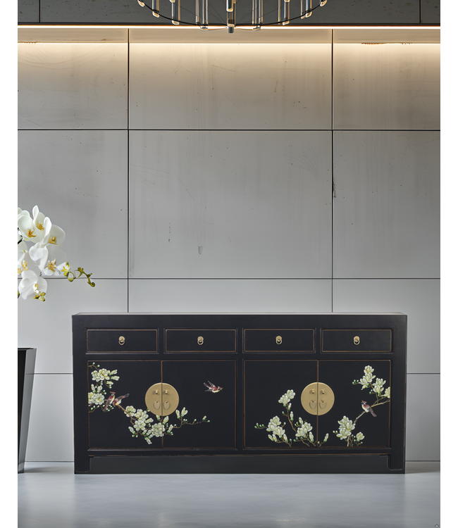 Credenza Cinese Onice Nero Dipinto a Mano - Orientique Collezione L180xP40xA85cm