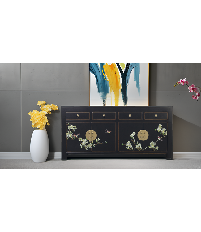 Chinese Sideboard Onyx Black Handpainted - Orientique Collection W180xD40xH85cm