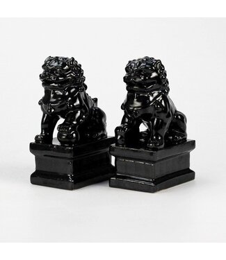 Fine Asianliving Chinese Foo Dogs Tempel Bewakers Leeuwen Porselein Zwart Set/2 Handgemaakt B6xD8xH15cm