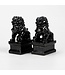 Chinese Foo Dogs Tempel Bewakers Leeuwen Porselein Zwart Set/2 Handgemaakt B6xD8xH15cm