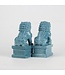Chinese Foo Dogs Tempel Bewakers Leeuwen Porselein Blauw Set/2 Handgemaakt B6xD8xH15cm