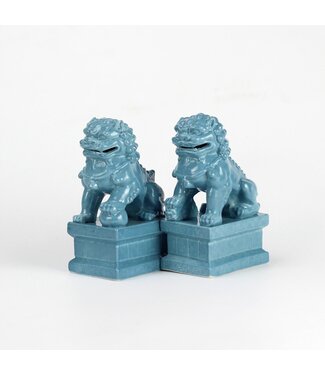 Fine Asianliving Chinesische Fu Hunde Tempelwächter Löwen Blau Set/2 Porzellan Handgefertigt B6xT8xH15cm
