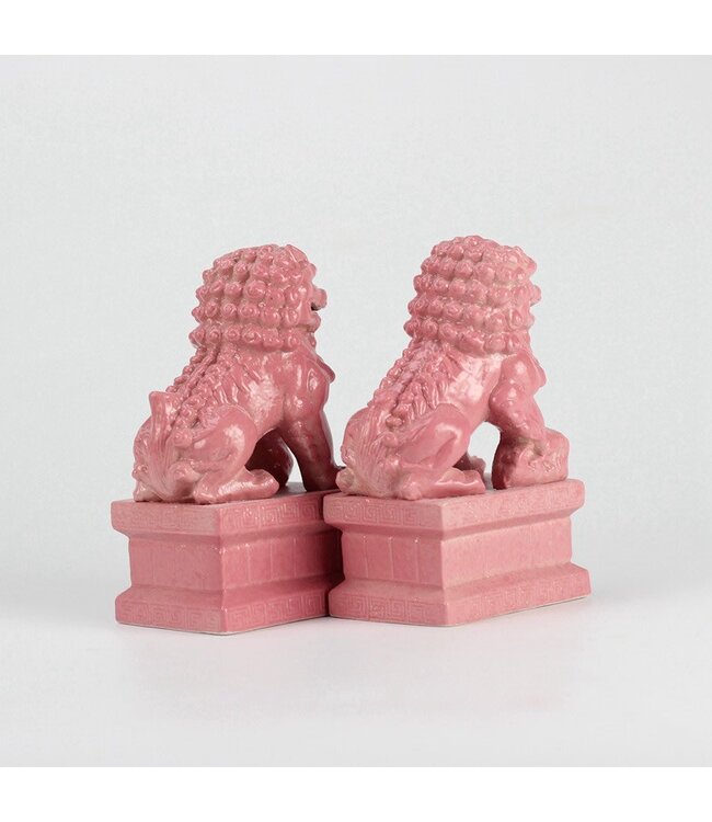 Chinesische Fu Hunde Tempelwächter Löwen Rosa Set/2 Porzellan Handgefertigt B6xT8xH15cm