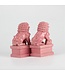 Chinese Foo Dogs Tempel Bewakers Leeuwen Porselein Roze Set/2 Handgemaakt B6xD8xH15cm