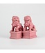 Chinese Foo Dogs Tempel Bewakers Leeuwen Porselein Roze Set/2 Handgemaakt B6xD8xH15cm