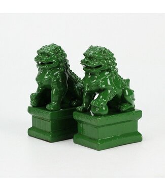 Fine Asianliving Set Cani Pippo Cinese Guardiani del Tempio Leoni Verde/2 Porcellana Fatto a Mano L6xP8xA15cm