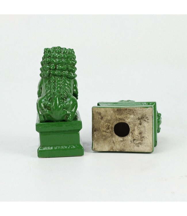 Ensemble Chiens Foo Chinois Gardiens de Temple Lions Vert/2 Porcelaine Fait Main L6xP8xH15cm