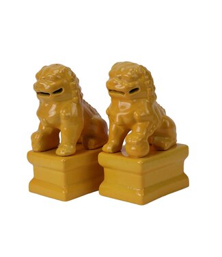 Fine Asianliving Set Cani Pippo Cinese Guardiani del Tempio Leoni Giallo/2 Porcellana Fatto a Mano L6xP8xA15cm