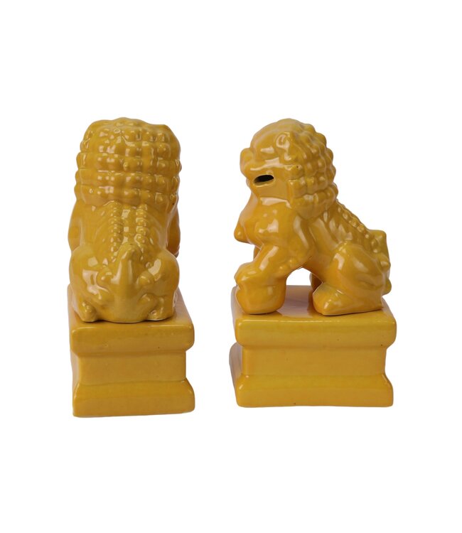 Set Cani Pippo Cinese Guardiani del Tempio Leoni Giallo/2 Porcellana Fatto a Mano L6xP8xA15cm