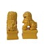 Chinese Foo Dogs Tempel Bewakers Leeuwen Porselein Geel Set/2 Handgemaakt B6xD8xH15cm