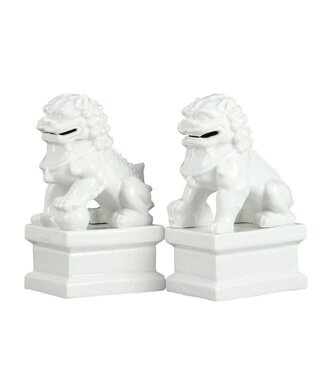 Fine Asianliving Set Cani Pippo Cinese Guardiani del Tempio Leoni Bianco/2 Porcellana Fatto a Mano L6xP8xA15cm