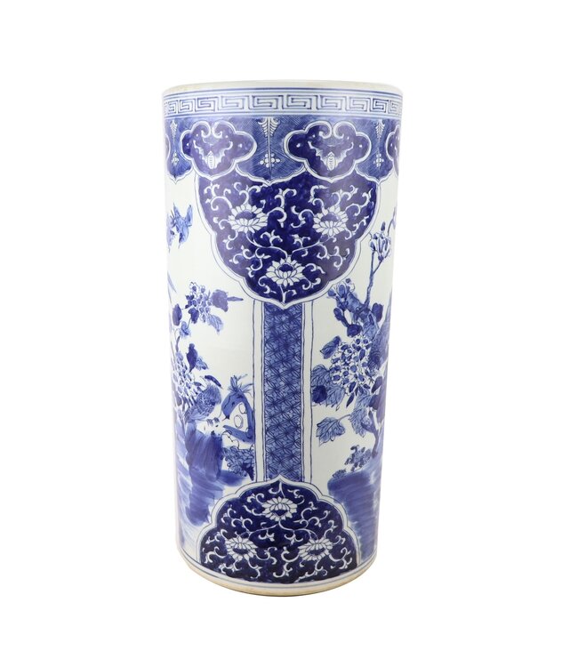 Chinese paraplubak keramiek Vaas Blauw Wit Vogels Handbeschilderd D25xH53cm