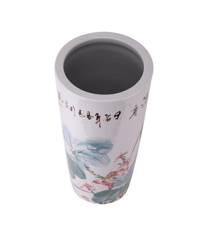 Chinese Paraplubak Keramiek Vaas Pruimenbloesems Handbeschilderd D25xH53cm