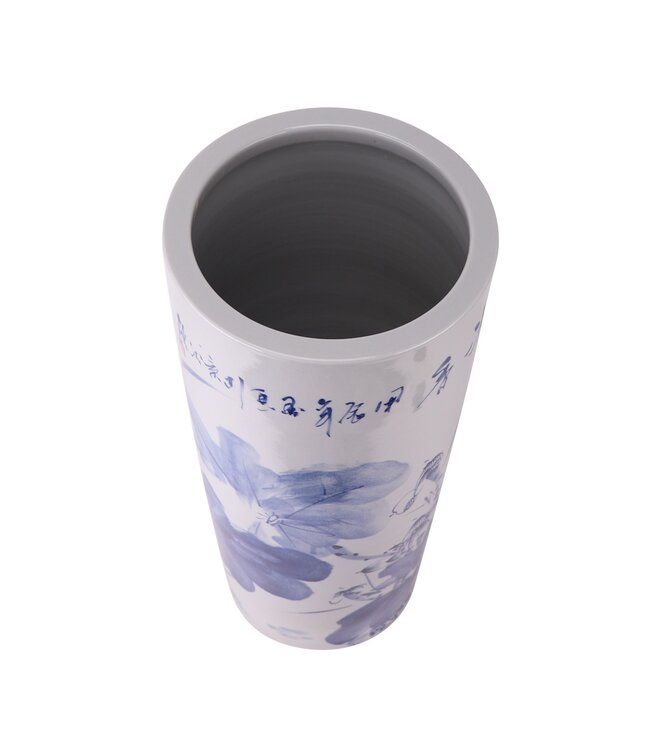 Chinese Paraplubak Keramiek Vaas Blauw Wit Pruimenbloesems Handbeschilderd D24xH57cm