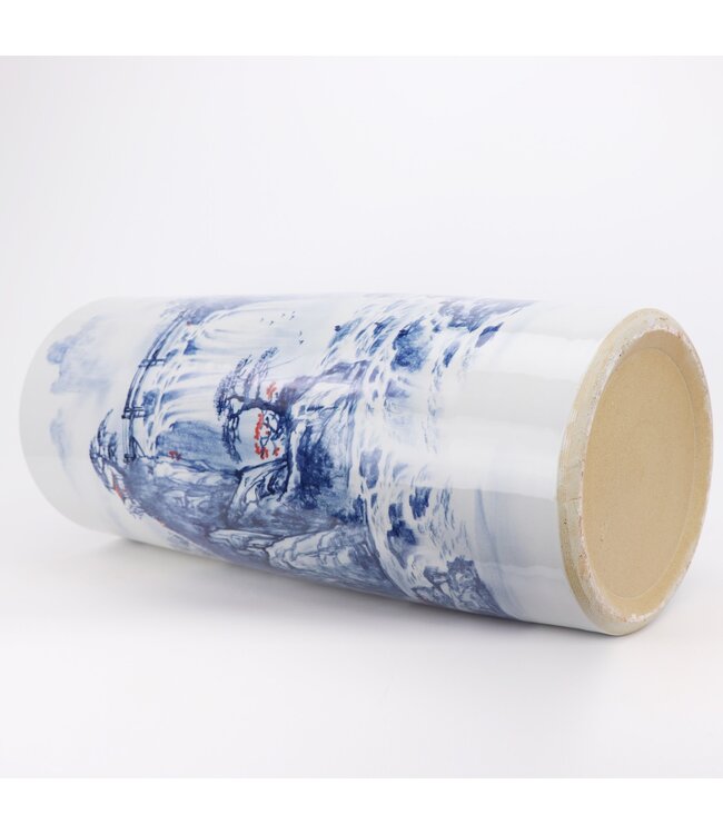 Porte-Parapluie Céramique Vase Bleu Blanc Paysage Peint à la Main D24xH60cm