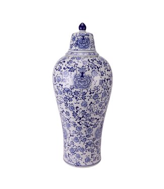 Fine Asianliving Chinese Gemberpot Porselein Blauw Wit Bloemenmotief Handgeschilderd D30xH72cm