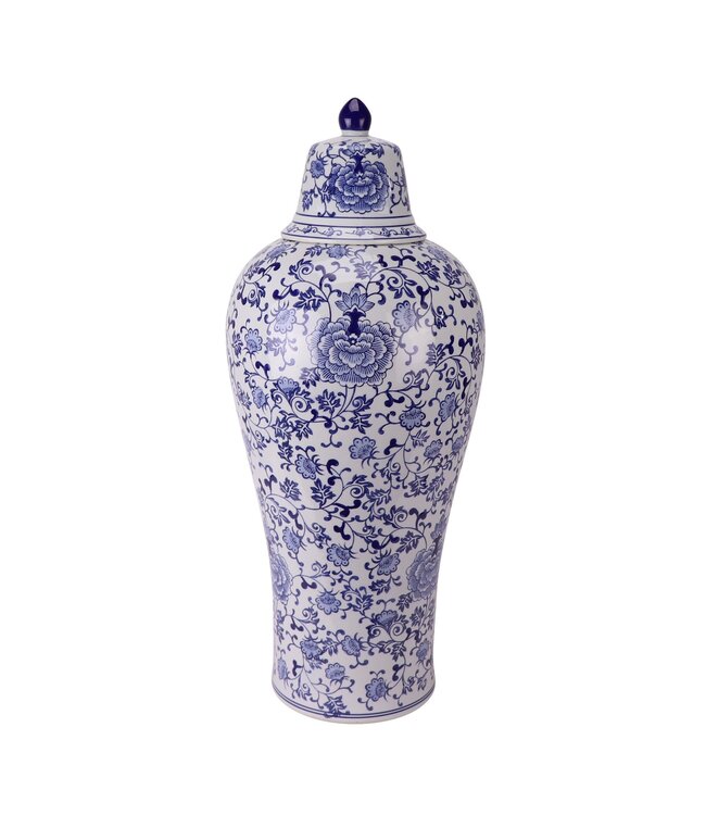 Vaso Ginger Jar Cinese in Porcellana Blu Bianco Motivo Floreale Dipinto a Mano D30xA72cm