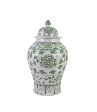 Fine Asianliving Chinese Ginger Jar Porcelain Green White Flower Motif Hand-Painted D27xH47cm