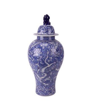 Fine Asianliving Chinese Ginger Jar Porcelain Blue White Dragon Hand-Painted D24xH55cm